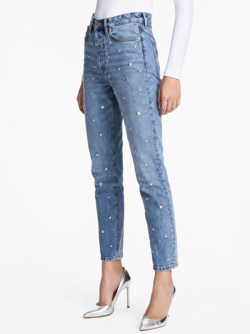 H&M &Denim Vintage Fit High Waist Silver Studded Jeans – Size 29